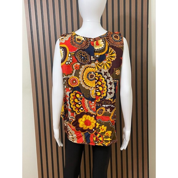 J. Crew Darwin Ratti Women's 12 Yellow Blouse Silk Tank Top Twill Ruffle Floral - Picture 2 of 8